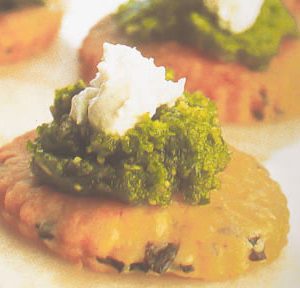 Parmesan Olive Cookie with Pesto and Goat Cheese